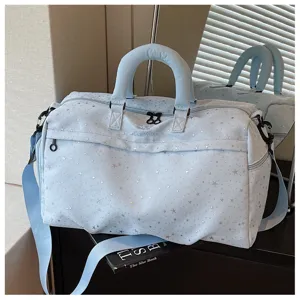 Large capacity travel duffel bag light blue with silver stars fitness shoulder gym bag unisex