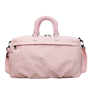 Pink star print gym duffle bag large capacity travel shoulder bag for daily use
