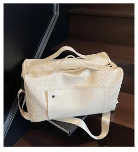 Borsa da Viaggio intrecciata Bianca Grande Capacità Borsa Weekender Tracolla Donna
