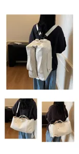 Borsa da viaggio in pelle intrecciata bianca, grande borsone multifunzione zaino.