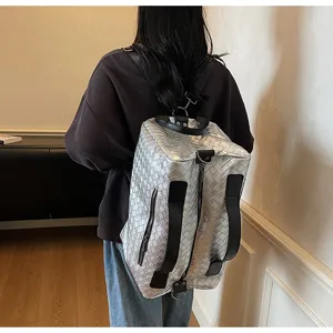 Zaino da viaggio in pelle intrecciata argentata grande borsa sportiva casual da donna