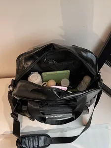 Μαύρη τσάντα από PU δέρμα, casual τσάντα ώμου ταξιδιού μεγάλη χωρητικότητα για καθημερινή χρήση.