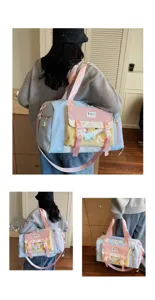 Colorblock travel duffel bag large capacity travel bag sweet style shoulder duffel bag