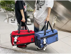 Outdoor travel duffel bag detail, large capacity multi-functional sports luggage bag.