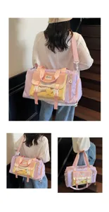 Color-blocking sweet travel duffel bag with transparent pocket for short trips and yoga.