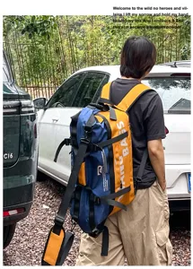 Sac à dos de voyage multifonctionnel grande capacité sport en plein air stylé bleu orange