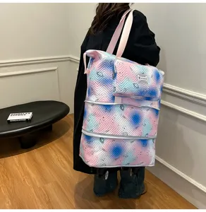 Expandable travel tote bag with wheels large capacity galaxy print weekender luggage bag