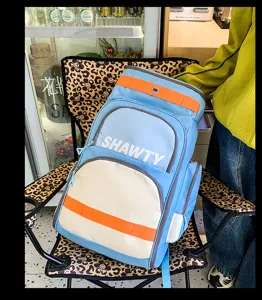 Sac a dos de voyage bleu beige grande capacite cartable elegant sac de deplacement casual