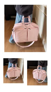 Pink travel duffle bag large capacity casual shoulder gym bag with double pockets daily use