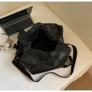Borsa da viaggio in pelle intrecciata nera grande capacità borsa a tracolla weekender uomo donna
