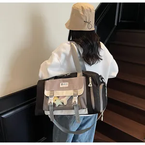 Large capacity colorblock travel duffel bag pain bag with transparent window shoulder strap