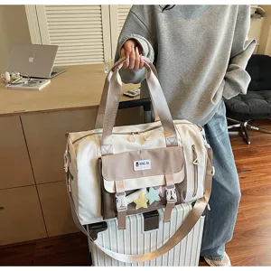 Sweet colorblock travel duffel bag with large capacity, ideal for short trips and commute.
