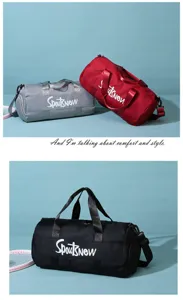 Detailed shot of large capacity sports duffle bag with shoulder strap and fitness design.