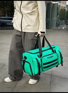Fashion multi-pocket travel bag large capacity functional green duffel bag for daily commute