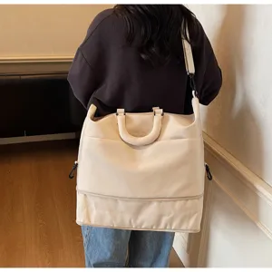 Large capacity foldable travel bag minimalist beige shoulder crossbody bag for short trips.