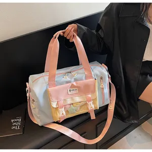 Sweet colorblock travel duffel bag with transparent itabag front pocket for daily use.