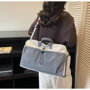 Grosse Kapazitat Reise Duffle Bag fur Damen, stylische weiss-graue Segeltuch Weekender Tasche.