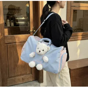 Sac de voyage élégant de grande capacité avec peluche d'ours, idéal pour le sport et travail.
