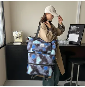 Expandable travel duffel bag with wheels large capacity rolling tote bag for women galaxy print overnight bag