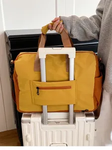 Kleurblok reistas, grote schoudertas voor korte reizen, fitness en dagelijks gebruik.