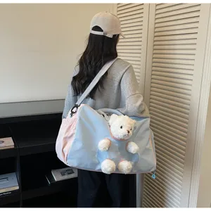 Grand sac de voyage courte distance capacite avec pendentif en peluche ours mignon trajet