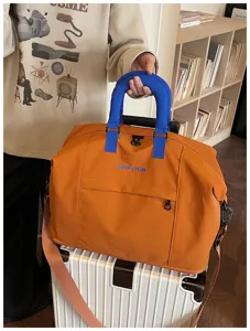 Stylish cotton travel duffel bag, portable commute luggage bag for yoga fitness and weekend trips.