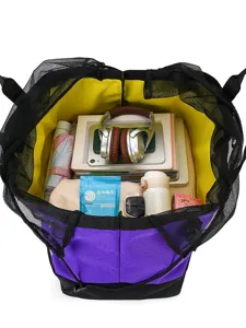 Grand sac de rangement de voyage sac a dos de sport fitness avec dessus en maille jaune