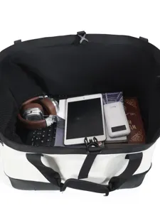 Large capacity travel duffel bag, black and white canvas tote for gym and outdoor.