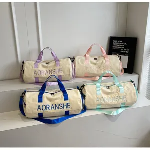 Tσάντα ταξιδιού duffel macaron με χρωματικά μπλοκ, μεγάλη χωρητικότητα βαλίτσα.
