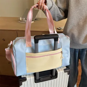 Sweet color block travel duffel bag large capacity korean style gym yoga luggage bag