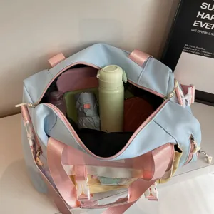 Large capacity colorblock travel duffel bag weekend overnight bag with front pocket