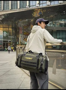 Outdoor tactical travel duffel bag with multi-pockets, versatile shoulder and backpack design.