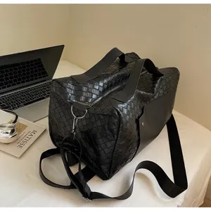 Borsa da viaggio intrecciata nera con tracolla, grande capacità borsa per bagagli casual d'affari.