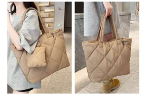 Casual καπιτονέ τσάντα shopper για γυναίκες, μεγάλη τσάντα ώμου με μικρό πορτοφολάκι.