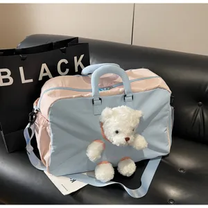 Sac de voyage rose et bleu adorable ours en peluche grande capacite sac de sport bandou