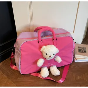 Sac de voyage rose mignon avec ours grande capacité sac bandoulière décontracté pour femme