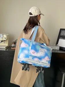 Universal wheels expandable travel tote bag for women large capacity printed luggage storage bag