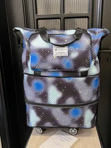 Expandable rolling travel duffel bag with wheels, large capacity star print tote bag.
