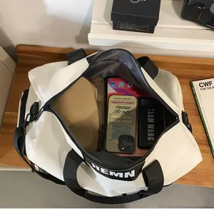 Large capacity white and black duffel gym bag top view fitness travel luggage bag
