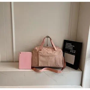 Pink travel duffel bag large capacity casual fitness gym shoulder bag with strap for women