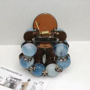 Korean ins style blue beaded hair claw clip elegant resin hair accessory for women daily wear