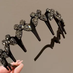 Close-up detail view of the sparkling rhinestone wave headband, showcasing crystal teeth design.