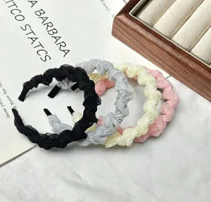 Chiffon lace scrunchie headband, soft pleated hair hoop for women, cute daily hair accessory.