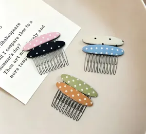 Cute fabric polka dot hair combs colorful metal teeth hair clips daily styling accessories