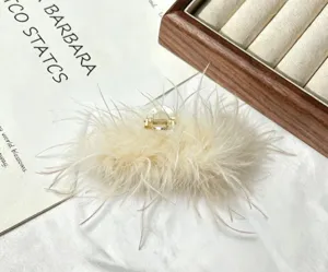 Fluffy ostrich feather hair claw clip large winter stylish hair accessory for women elegance.