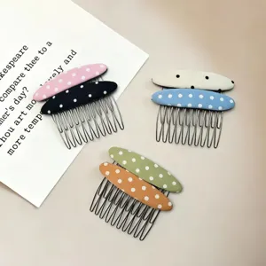 Fabric Polka Dot Side Comb Metal Teeth Hair Clip Non Slip Hair Styling Tool Hair Accessories For Women