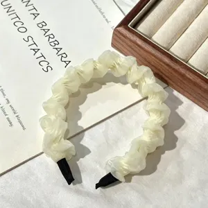 White ruffled chiffon headband for women, elegant sweet hair hoop daily wear hair accessory