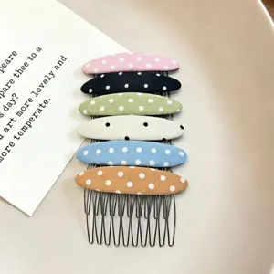 Fabric polka dot hair comb set with metal teeth, cute hair accessories for daily styling.