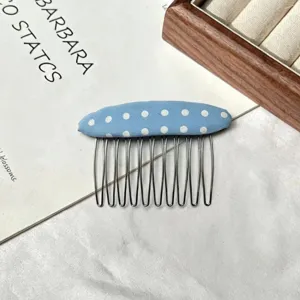 Fabric polka dot hair comb for women, stylish cute bangs styling tool with secure metal teeth.