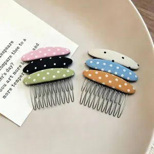 Fabric polka dot side hair comb anti-slip bangs clip cute hair styling accessory for daily use